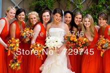 2014 New Arrival Spring Summer Sash  A Line V Neck Floor Length Red Chiffon Country Wedding Bridesmaid Dresses