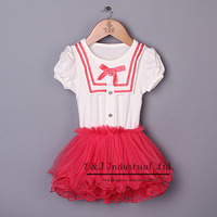 2014 Korea Style Girl Dresses Navy Sailor Red Bow Girls Dress Dress Summer Clothes For Girls Free Shipping