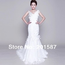 2014 deep v neck pockets hip fishtail elegant lace trailing wedding dress