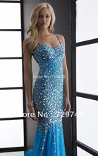 Custom Made Jasz Couture Crystal Sexy Spaghetti Strap Ice Blue Chiffon Floor Length Prom Dresses Evening