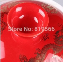 hot sale 150ml red wedding decoration porcelain gaiwan fine bone china tea set ceramic cup service