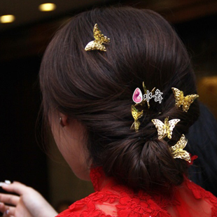Chinese style gold butterfly small hairpin the bride hair accessory accessories costume classical hair stick cheongsam