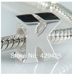 1PCS lot 925 Sterling Silver Letter K Charm Beads Fits Bracelets Pandora Jewelry free shipping