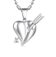 Love Cupid arrow piercing a heart-shaped pendant, male style titanium steel necklace,Wholesale fashion jewelry,free shipping