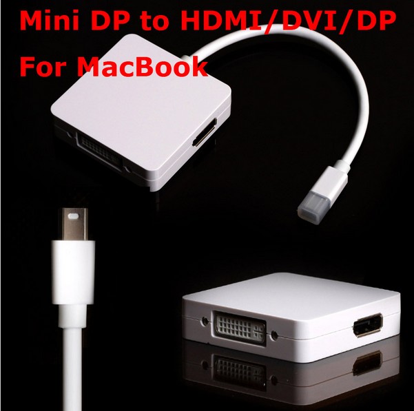 30pcs/lot Multi-fuction 3 in 1 Mini Displayport to DP HDMI DVI adapter converter cable for Apple MacBook