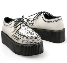 2014 Spring Fashion Women White Black Creepers Flat shoes Geometric Shoelace PU Leather Platform Punk Thick Sole Vintage Shoes