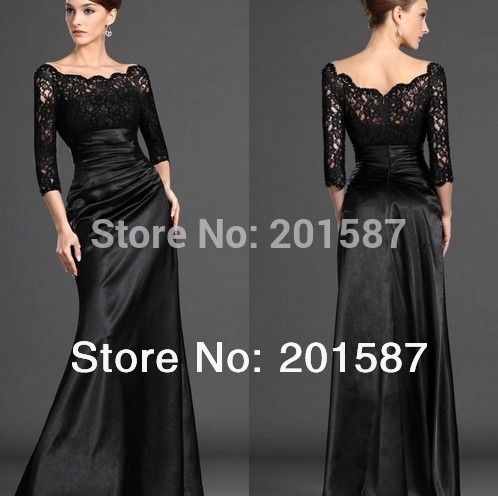 Wholesale Long Sleeve Black Lace Sheer Neck Evening Dresses Plus Size Ruffles Mother Dress A Line