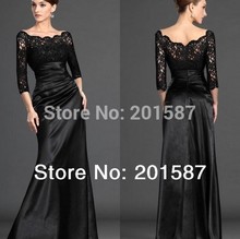 Wholesale – Long Sleeve Black Lace Sheer Neck Evening Dresses Plus Size Ruffles Mother Dress A-Line Mother of the Bride Dresses