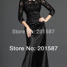 Wholesale Long Sleeve Black Lace Sheer Neck Evening Dresses Plus Size Ruffles Mother Dress A Line