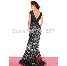 2014 New Sexy V Neck Lace Mermaid Evening Dresses Beaded Waistband Ruffles Sleeveless Floor Length Mother