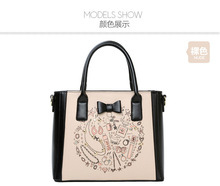 2014 New Arrival Fashion Woman Shoulder Bag Print Square Handbags Bow Decor PU Leather Messenger Bags