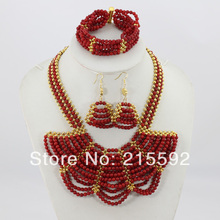 Luxury Handmade Red Coral Beads Jewelry Set Fashion African Costume Jewelry Sets CJ009