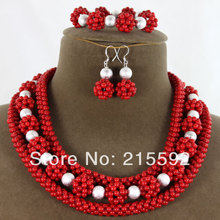 Romantic Handmade Coral Beads Jewelry Set Brides Wedding Jewelry Set CJ018