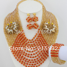 African Nigerian Wedding Red Crystal Beads Jewelry Set Gold Plated Jewelry Set 2014 New Design AJS017
