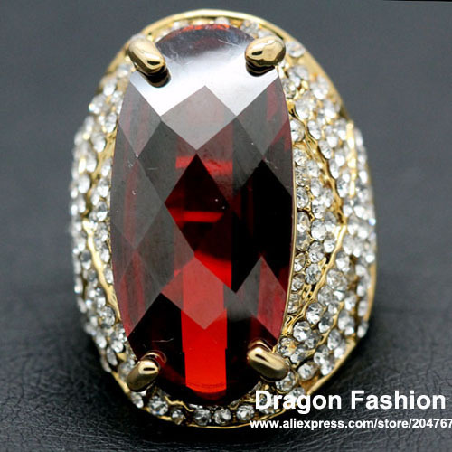 Ruby Red Crystal Vintage Ring 18K Rose Gold Imitation Diamond Wedding Jewelry Accessories Free Shipping Dragon