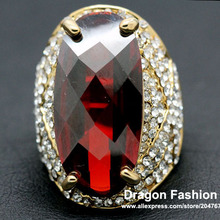 2014 Promotion 18K Rose Gold Ruby Red Crystal Imitation Diamond Vintage Ring Wedding Accessories Free Shipping (Dragon DFDR0050)