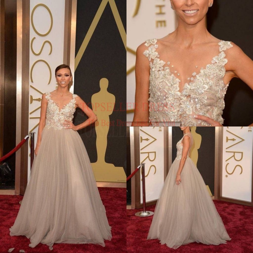... line White Tulle Gowns Lace Beadings Backless Red Carpet Dresses