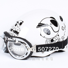 B.98 Taiwan ” EVO ” ABS Vespa Half Face Motorbike Helm OFF Road Casco Scooter ” Motor Bear ” White Helmet & UV Goggles Adult