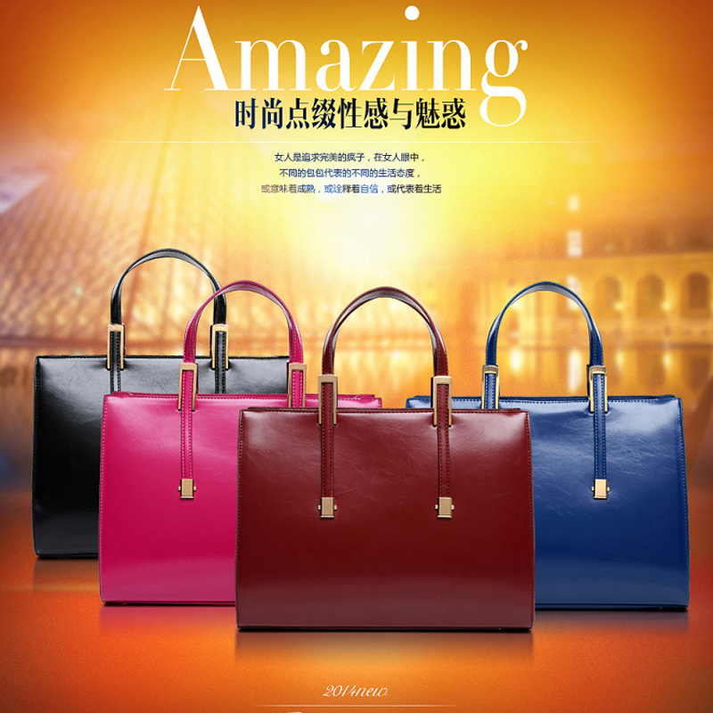 Top Fasion New Solid Bag 2014 style Ms Handbag Genuine Cowhide Leather Shoulder Messenger Totes and
