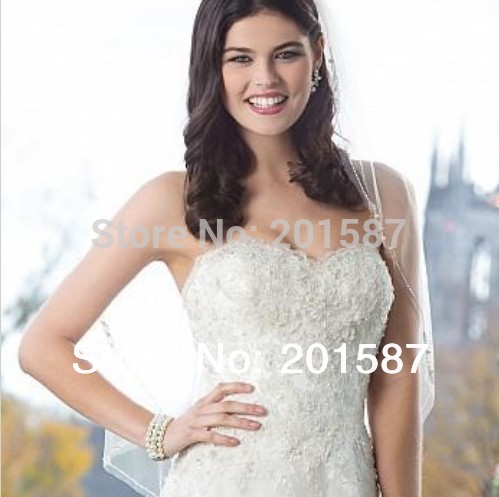 Bridal A line sweetheart full applique sweep train organza suitable for chapel garden Wedding Dress Bridal