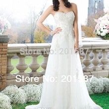 Bridal A line sweetheart full applique sweep train organza suitable for chapel garden Wedding Dress Bridal