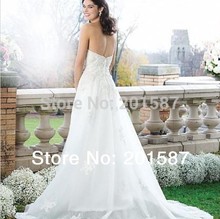 Bridal A line sweetheart full applique sweep train organza suitable for chapel garden Wedding Dress Bridal
