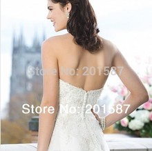 Bridal A line sweetheart full applique sweep train organza suitable for chapel garden Wedding Dress Bridal