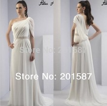 A Line Chapel Train Ivory Chiffon One Shoulder Wedding Dresses Beads Sheer Style Wedding Gowns Best Selling Bridal Dresses