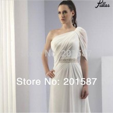 A Line Chapel Train Ivory Chiffon One Shoulder Wedding Dresses Beads Sheer Style Wedding Gowns Best