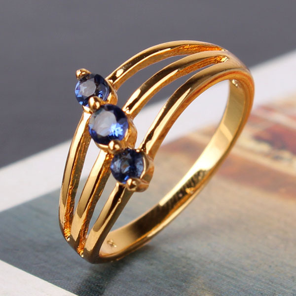 Mother Day New 24K Gold Plated Royal Blue Crystals Swiss Zircon CZ Engagement Rings Love Gifts