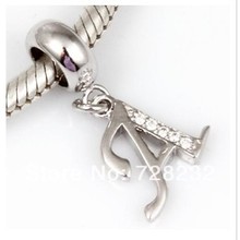 Free shipping 1PCS lot Dangle Alphabet A White CZ Stone Charm Beads Fits Pandora Style Bracelets