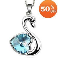 4 colors swan design white gold plated rhinestone crystal fashion pendant necklace jewelry for women 3J104