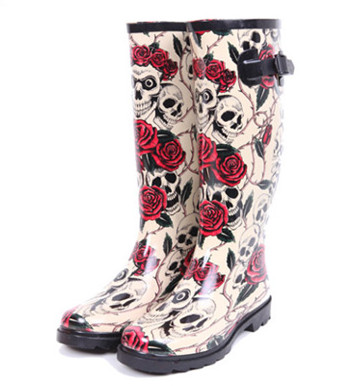 Fashion fashion female boots rose skull rainboots high water shoes girls cool personalized rubber set shoes