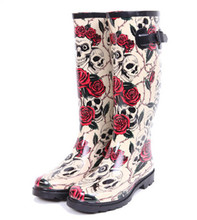 Fashion fashion female boots rose skull rainboots high water shoes girls cool personalized rubber set shoes female