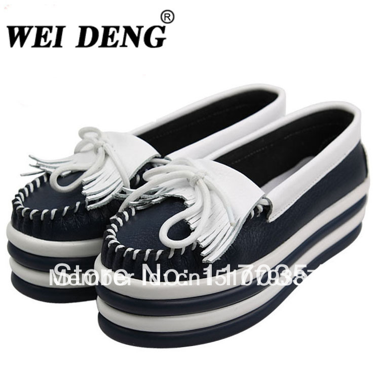Free Shipping 2014 Hot Sale Women Genuine Leather Shoes Sponge Cake Sole Ladies Casual Shoes 6