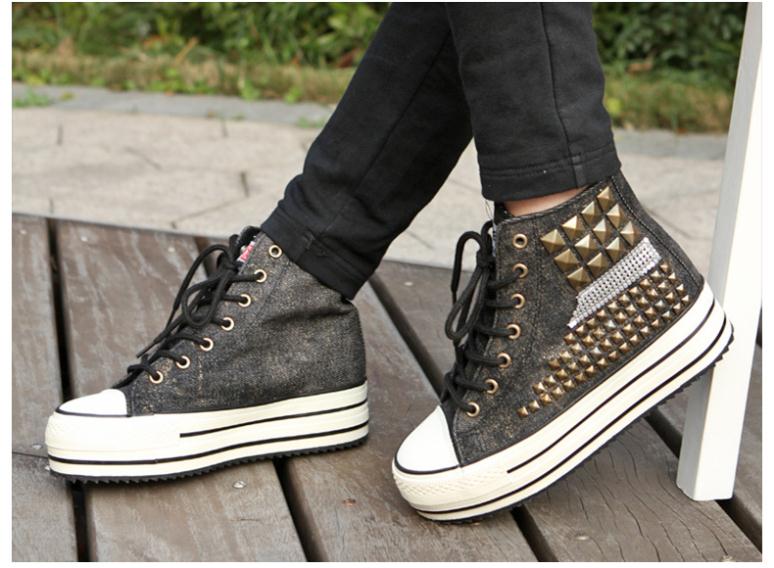 2014 New Fashion Rivets platform Sneakers female Casual High top canvas Shoes for Woman Free Shipping