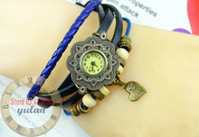 2014 High Quality Women’s Woman Lady Girls Leather Vintage Style Jewelry Bracelet Gifts Quartz Wrist Watches Heart Pendant