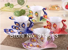 color enamel Mugs peacock coffee cup/ ceramic fashion colored drawing drinking cup for party supplies