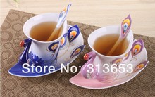 color enamel Mugs peacock coffee cup ceramic fashion colored drawing drinking cup for party supplies