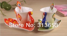 color enamel Mugs peacock coffee cup ceramic fashion colored drawing drinking cup for party supplies