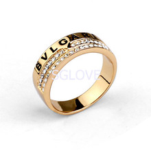 SGLOVE-Letter Series!18K Gold Plated &100% Auatrian Crystals setting temperament Band Ring For Women wholesale jewelry mixed lot