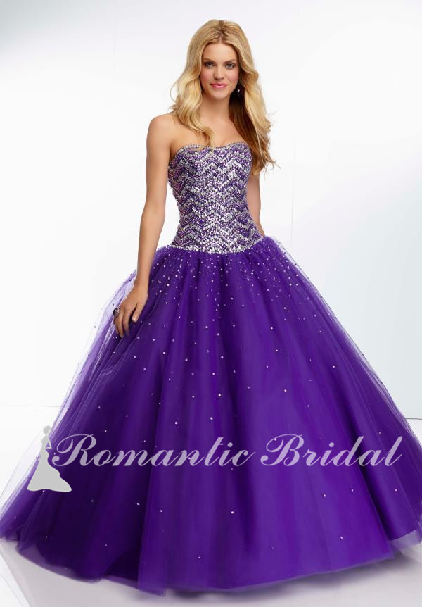 ... Gown-Floor-Length-Beading-Bodice-Beautiful-Purple-Long-Puffy-Prom