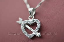 Romantic Korean Fashion Jewelry The arrow of Cupid White AAA Cubic Zirconia Heart Pendant necklace For
