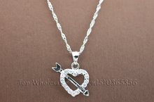 Romantic Korean Fashion Jewelry The arrow of Cupid White AAA Cubic Zirconia Heart Pendant necklace For