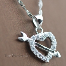 Romantic Korean Fashion Jewelry The arrow of Cupid White AAA Cubic Zirconia Lady Heart Pendants For Women 925 Sterling Silver