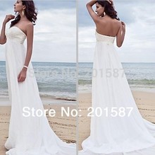 Sweetheart Lace Appliqued Beaded Empire Waist Sheath Court Train Chiffon Bridal Dress 2014 New Model Beach Wedding Dress