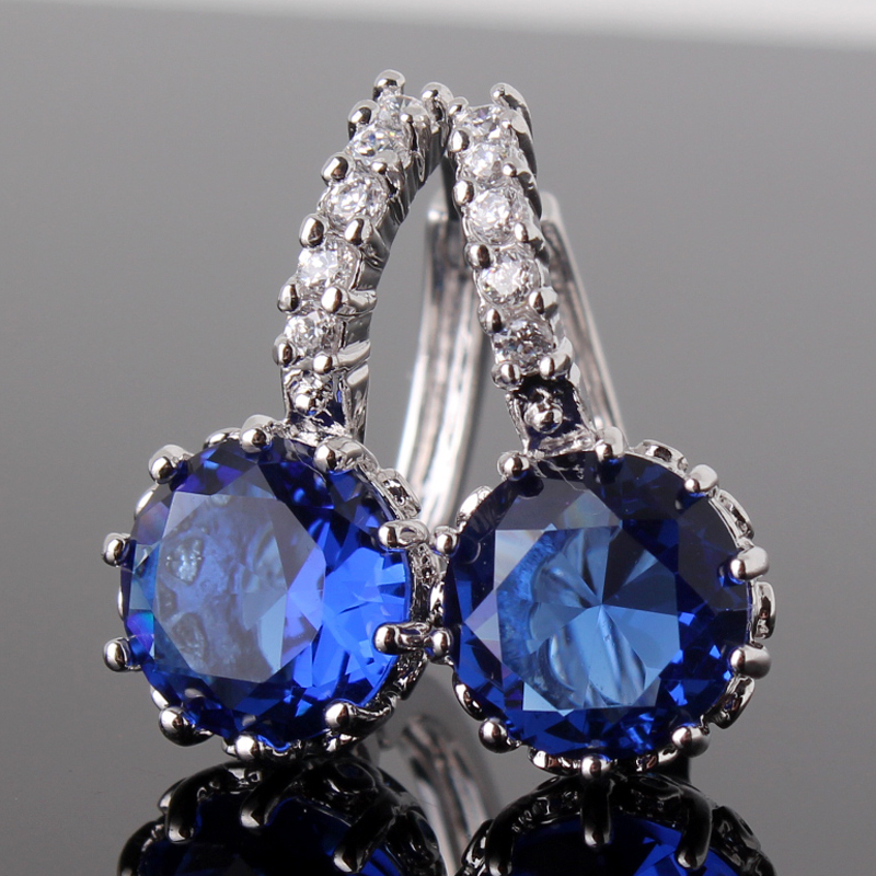 MinOrder 10 2014 New Lovely 18K White Gold Plated Blue Swiss Zircon CZ Crystal Earrings for