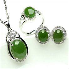 The real thing Natural jade hetian jade jade pendant necklaces earrings suit 925 sterling silver ring arranged marriage