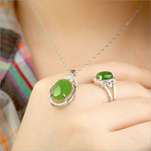 The Real Thing Natural Hetian Jade Jade Pendant Necklaces Earrings Suit 925 Sterling Silver Ring Arranged