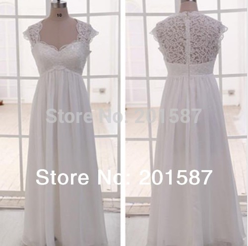 2014 Vintage Empire Beaded Applique Ruched Sheer Straps Beach Wedding Dresses Lace for Maternity Bridal with
